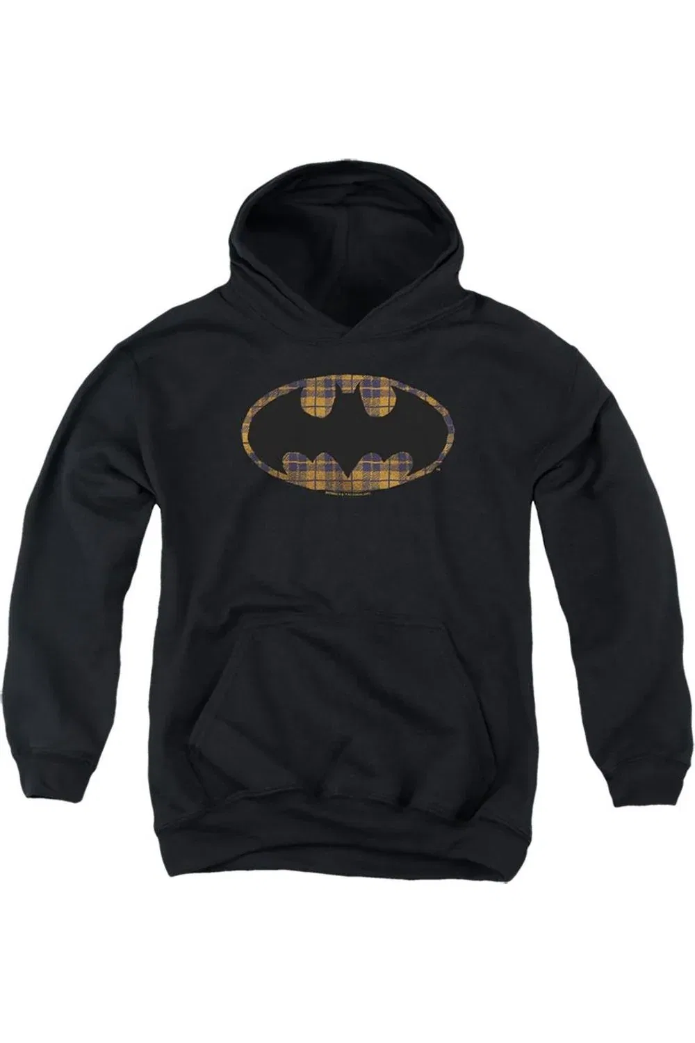 Детское худи для мальчиков с капюшоном с принтом Batman Torn Plaid Logo Gildan, черный