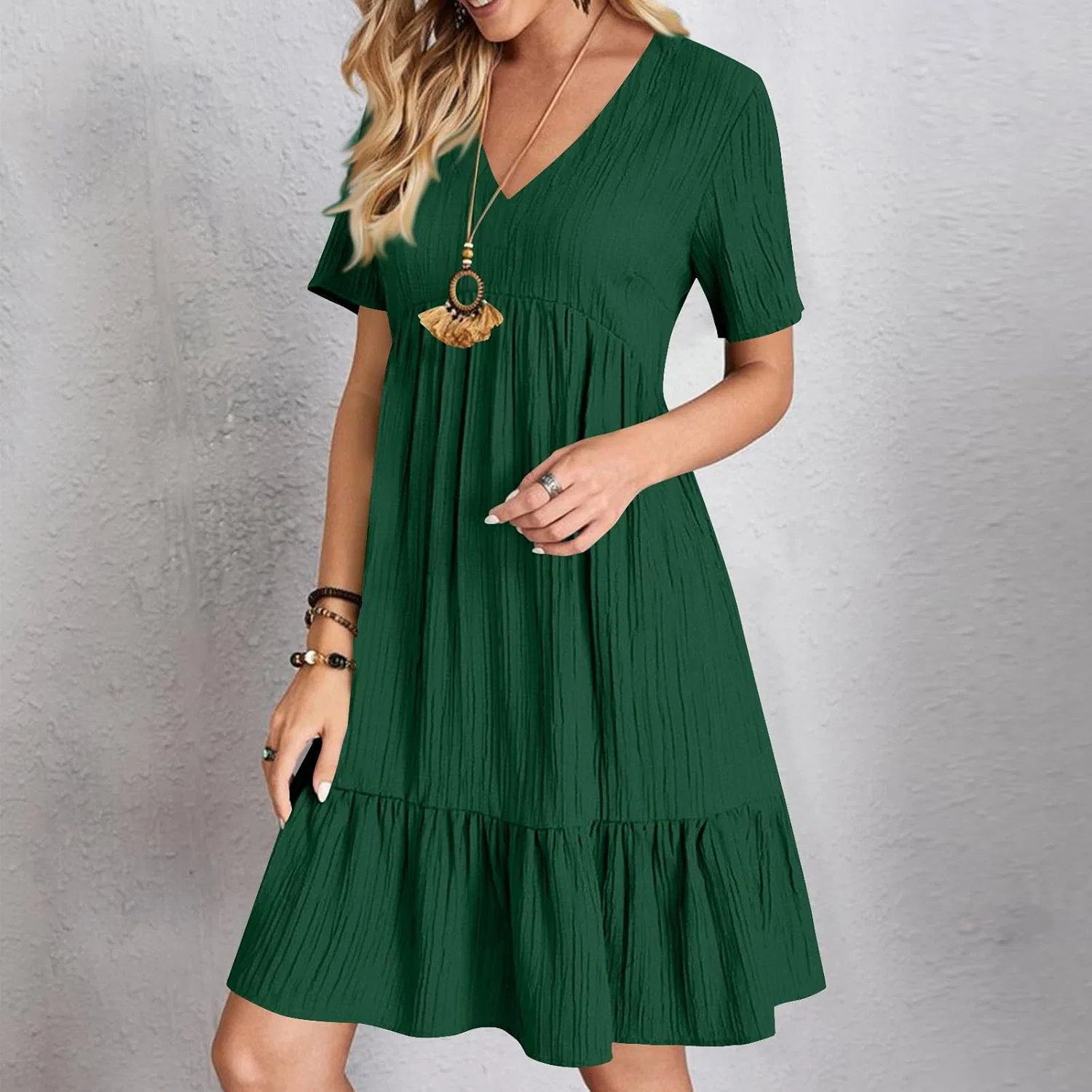 Женское летнее пляжное платье с рюшами A-силуэта, Army Green — фото 2