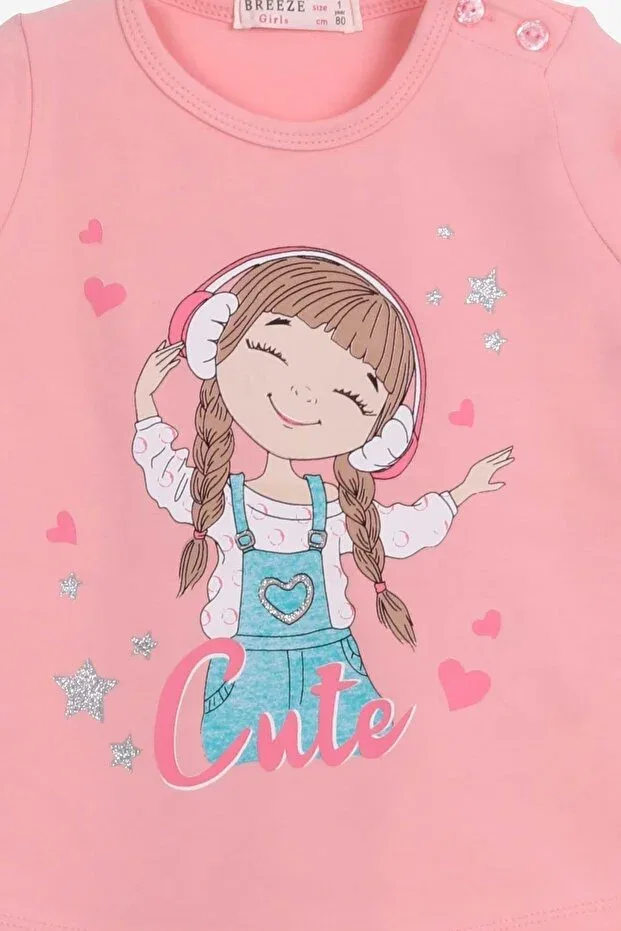 Детская футболка для девочек с принтом Cute Girl Printed, Breeze, Salmon — фото 3