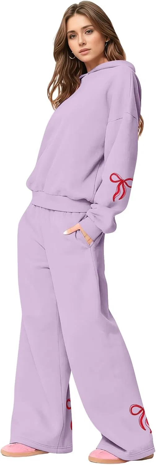 Женский комплект из свитшота и брюк с бантом, Spandex, фиолетовый — фото 4