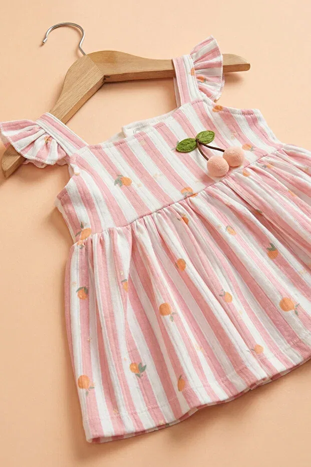 Детское платье для девочек хлопковое Tuabella, Peach And Cherry Girl'S Dress — фото 3