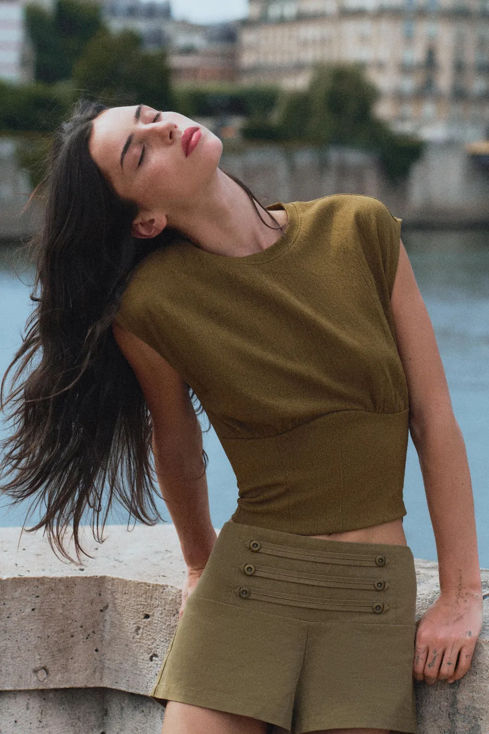 Текстурированный топ в стиле корсета ZARA, Khaki
