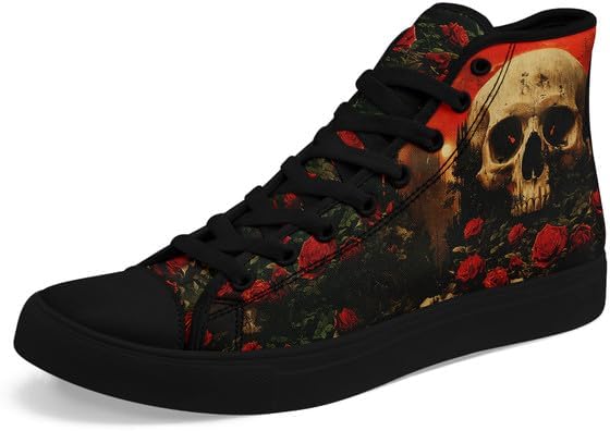 

Высокие кеды AWSOLE с черепом из холщовой ткани для мужчин и женщин, шнуровка, модная унисекс, с рисунком пламени, повседневные плоские туфли, черные и белые