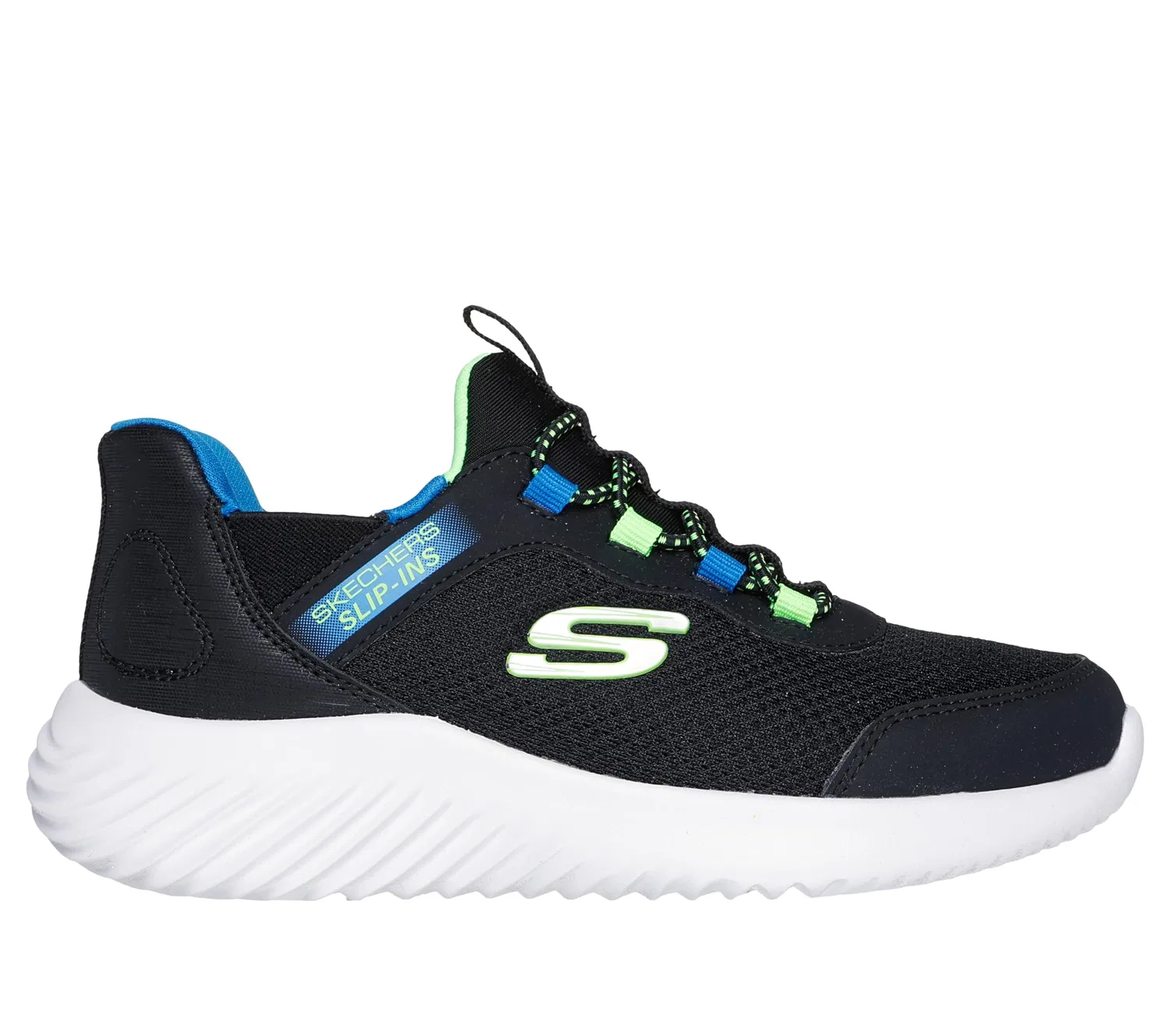 Детские кроссовки для мальчиков с принтом Brisk-burst Bounder Skechers, Black Synthetic Textile Blue Black Trim — фото 3