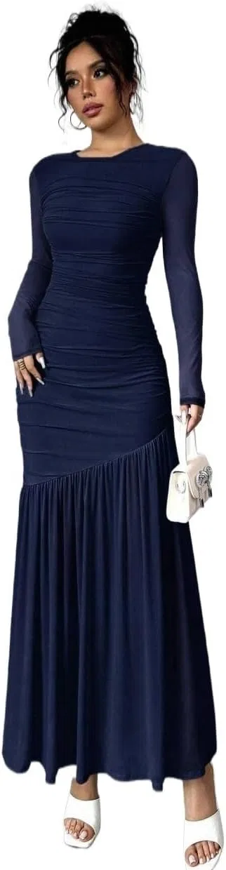 Женское длинное платье-бодикон с длинным рукавом, Navy Blue