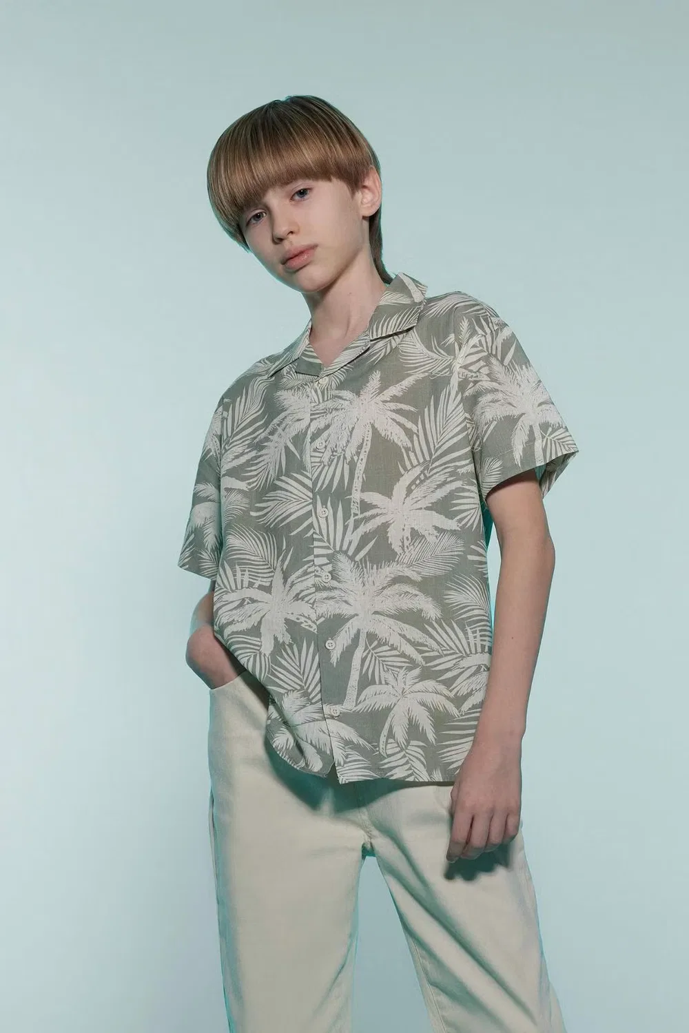 Рубашка с принтом пальм Oversize Fit Defacto, зеленый