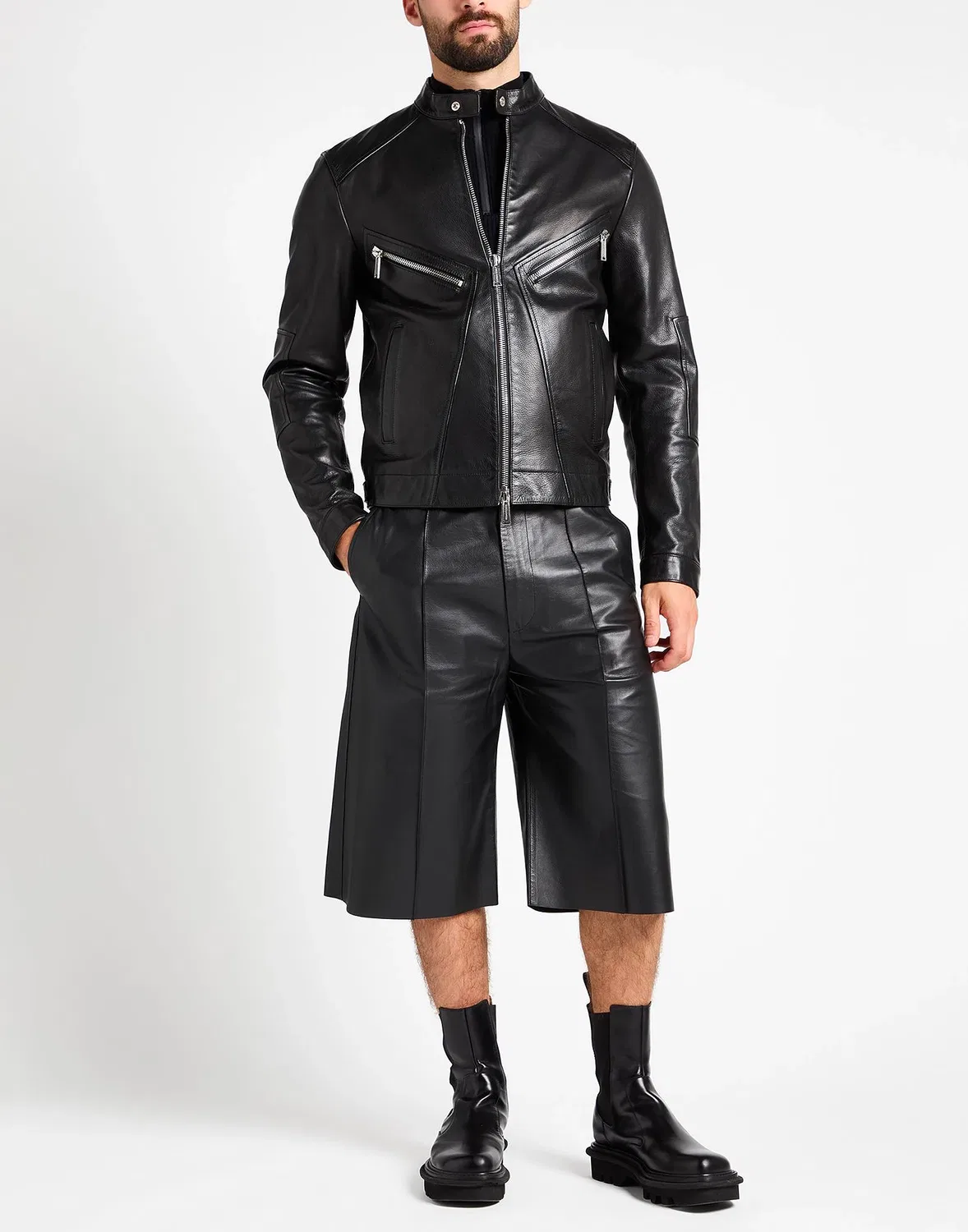 Мужская кожаная куртка с отложным воротником Dsquared2, черный — фото 4