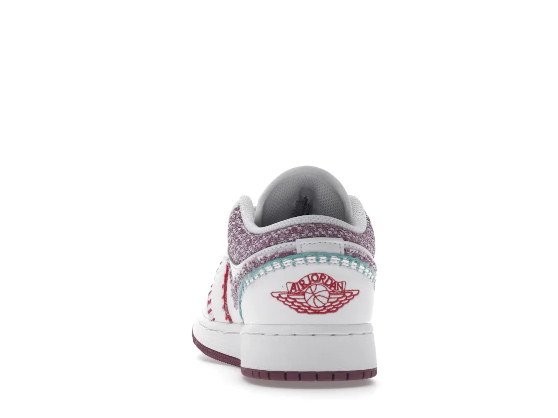 Детские кроссовки для мальчиков и девочек с принтом Jordan 1 Low Jordan, White/Rush Pink/Washed Teal/Light Bordeaux — фото 4
