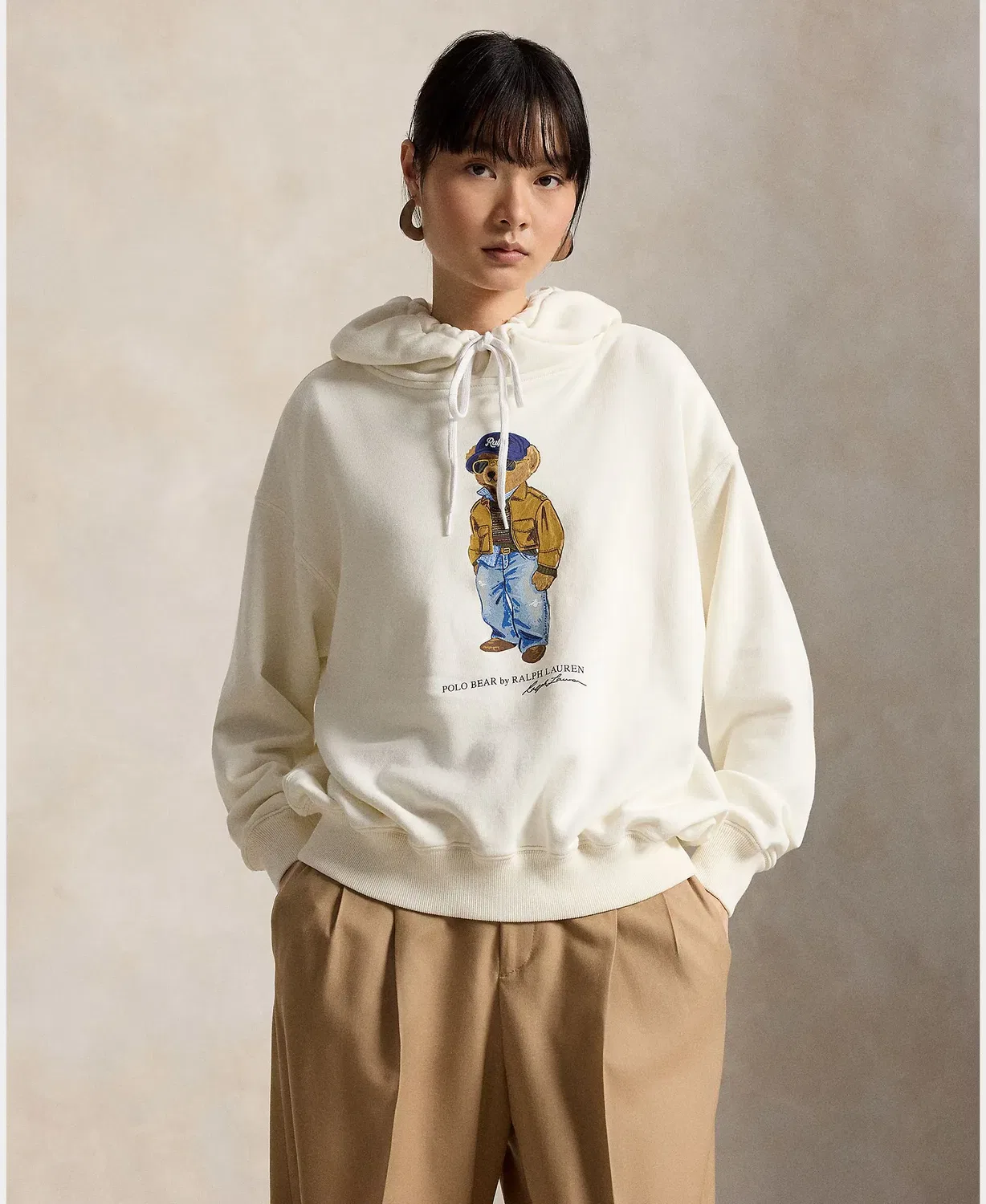 Женское худи хлопковое Polo Bear Polo Ralph Lauren, Blanco