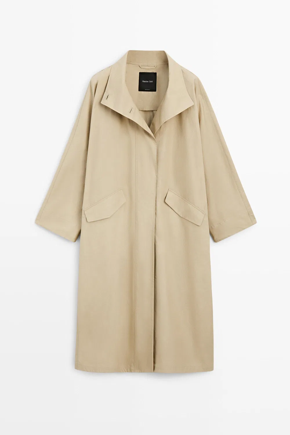 Тренч Massimo Dutti 100% Cotton High-neck, светло-бежевый — фото 2