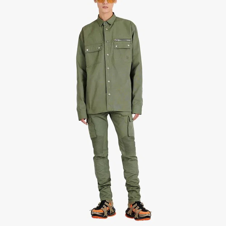 Мужская рубашка с вышивкой BALMAIN, Army Green — фото 3