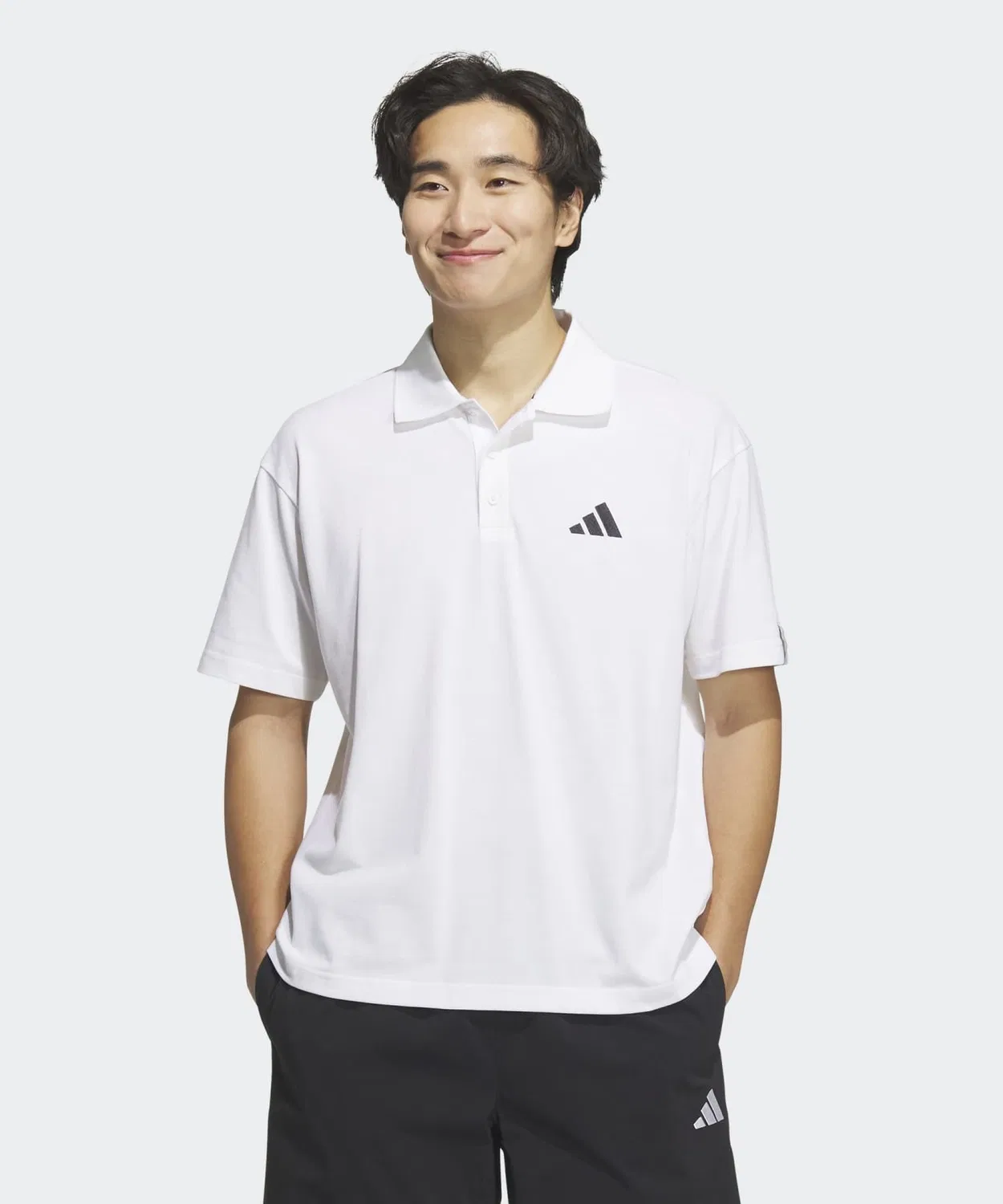 Мужская/Женская футболка-поло с коротким рукавом, свободного кроя, Essentials Plus Adidas, White