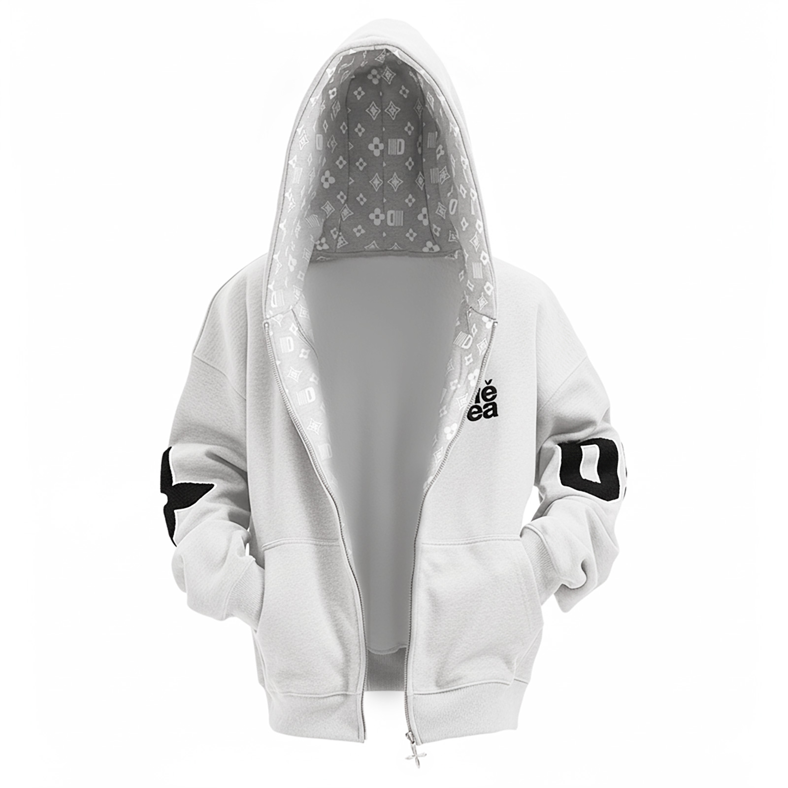 

Толстовка Unisex с капюшоном утепленная кардиган NEVER RULE, белый серый fleece-lined