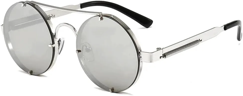 

Металлические круглые солнцезащитные очки в стиле стимпанк без оправы для женщин, модные винтажные солнцезащитные очки для мужчин KTUCN, Silver Silver Mirror