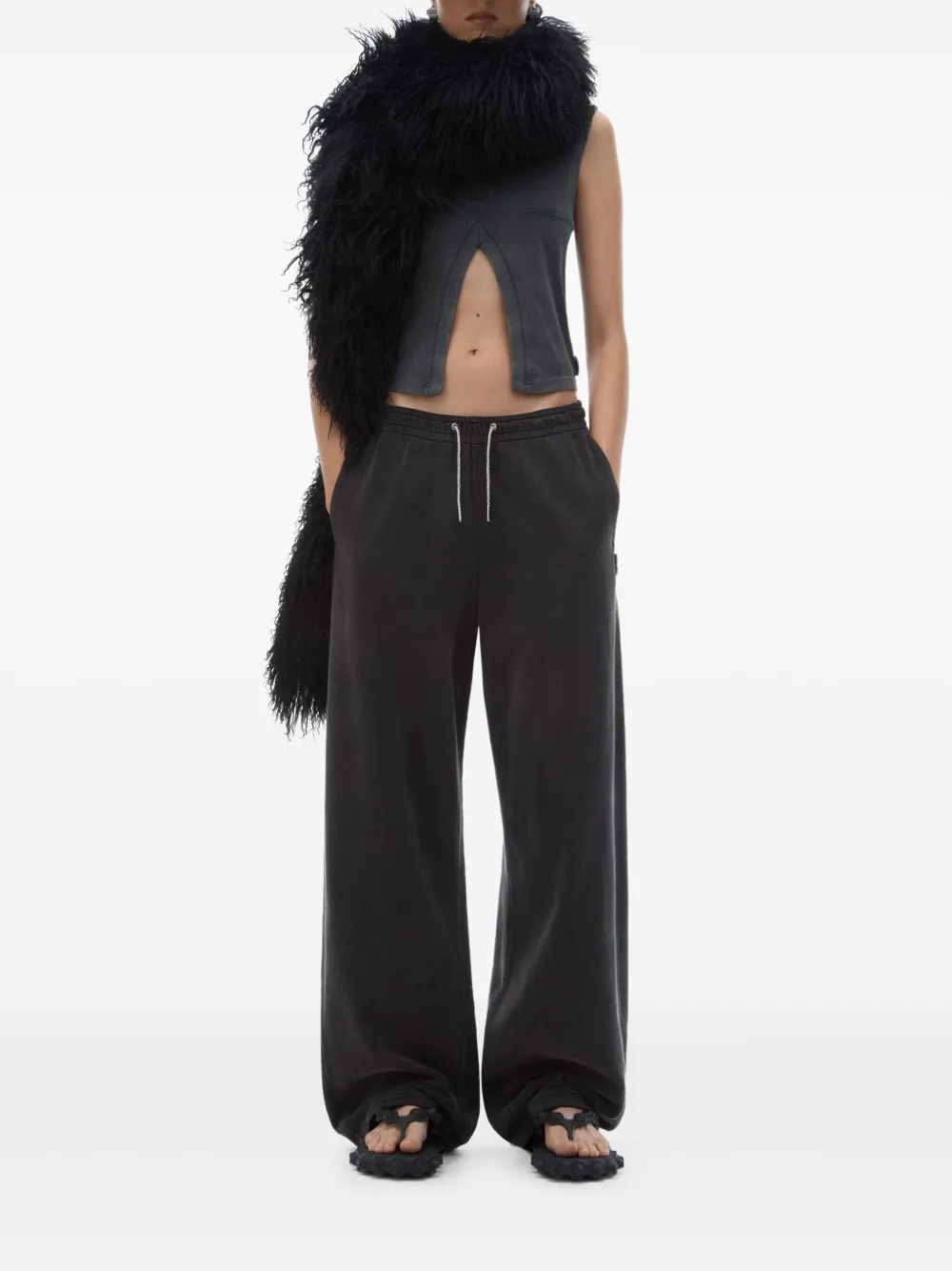 Спортивные брюки с кулиской и стразами Alexander Wang, серый — фото 2