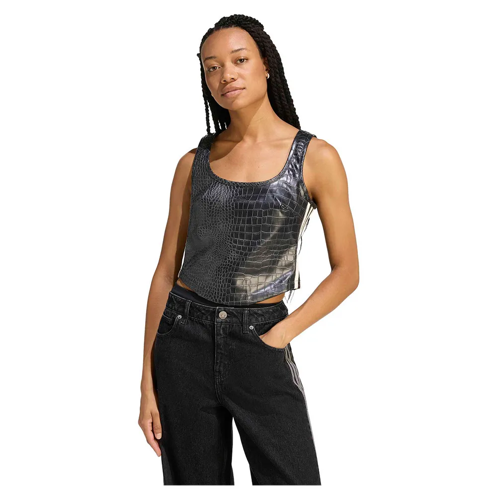 

Корсетный топ без рукавов из искусственной кожи от adidas Originals, черный