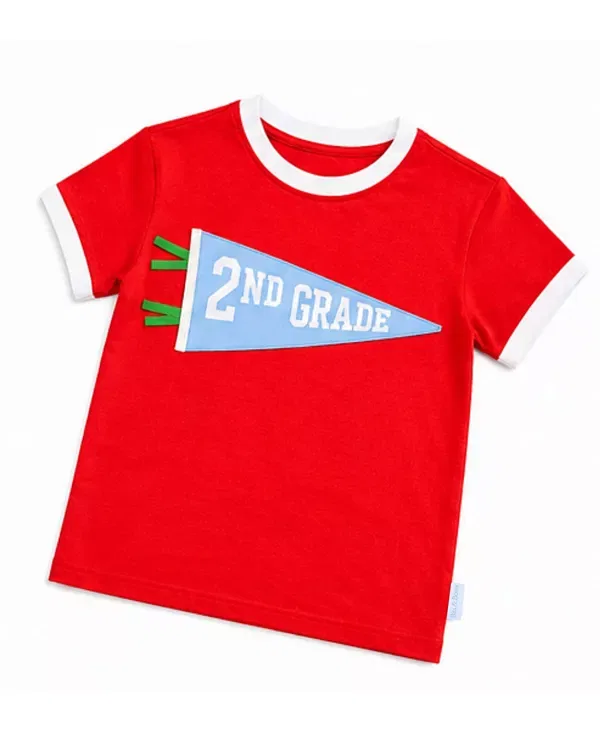 Детская футболка с принтом Unisex 2nd Grade Crewneck Tee Bits & Bows, Red/Blue/White/Green — фото 3