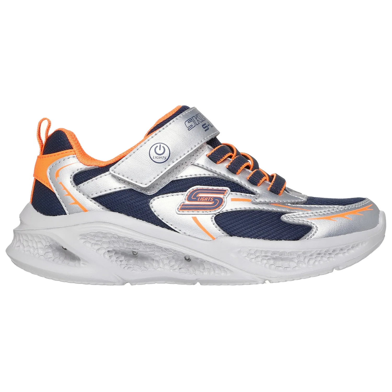 Детские кроссовки с подсветкой Skechers, Silver/Orange — фото 4