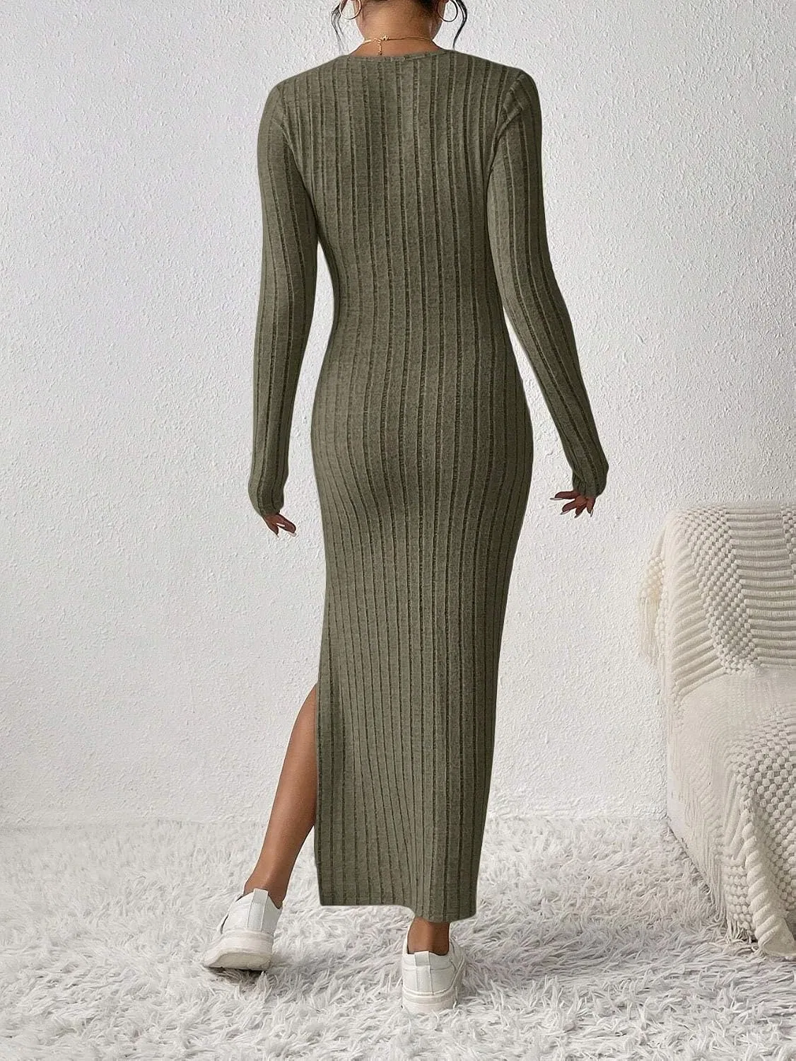 Женское облегающее платье миди с запахом Bodycon, Army Green — фото 3