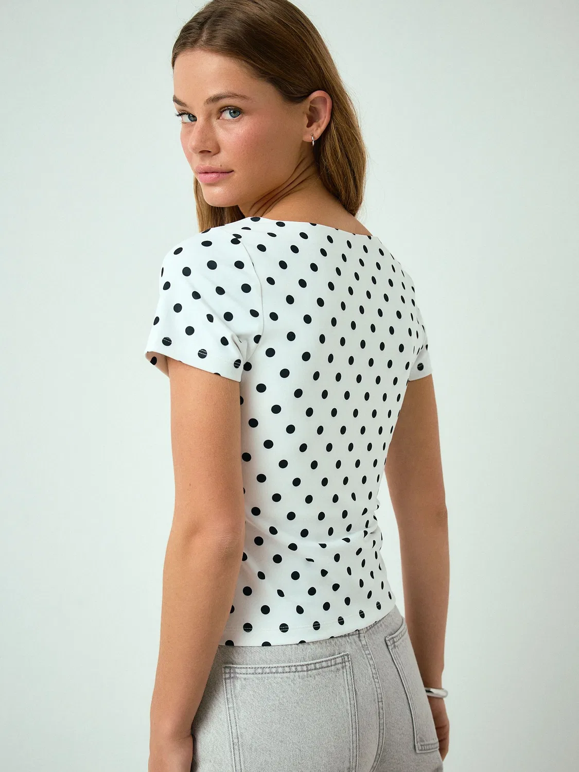 Топ с квадратным вырезом, в горошек Next, экрю/черный — фото 4