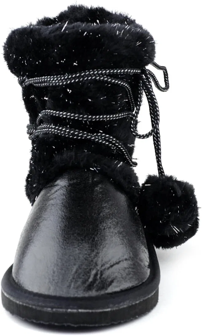 Детские зимние ботинки для девочек с помпонами NYFASHION101, Black — фото 4