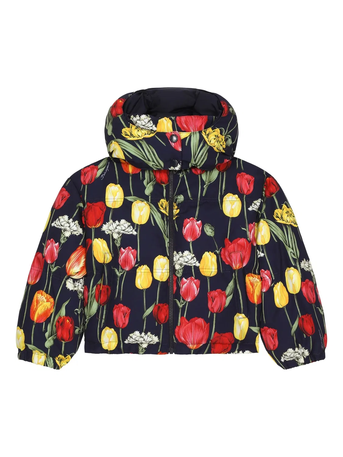 Пуховик с цветочным принтом Dolce & Gabbana, черный