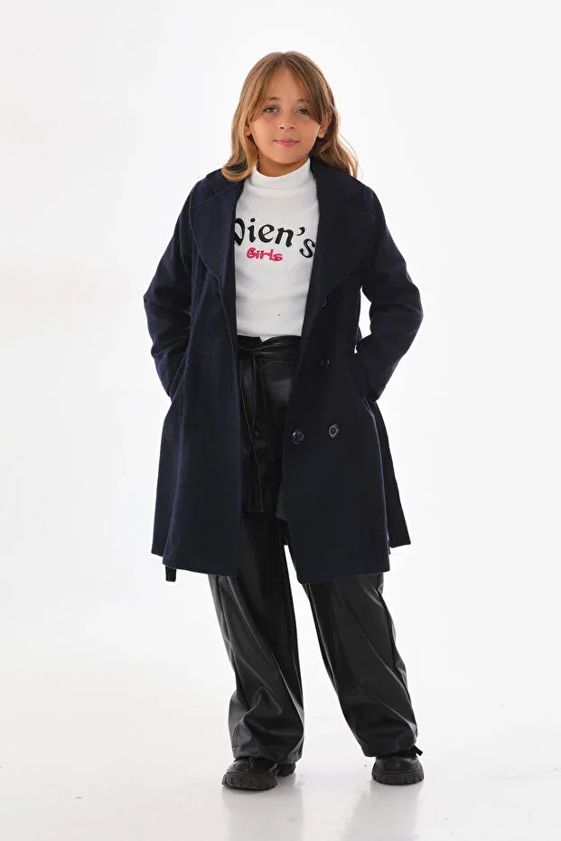Детское пальто для девочек длинное Wiens Kids, Navy Blue — фото 3