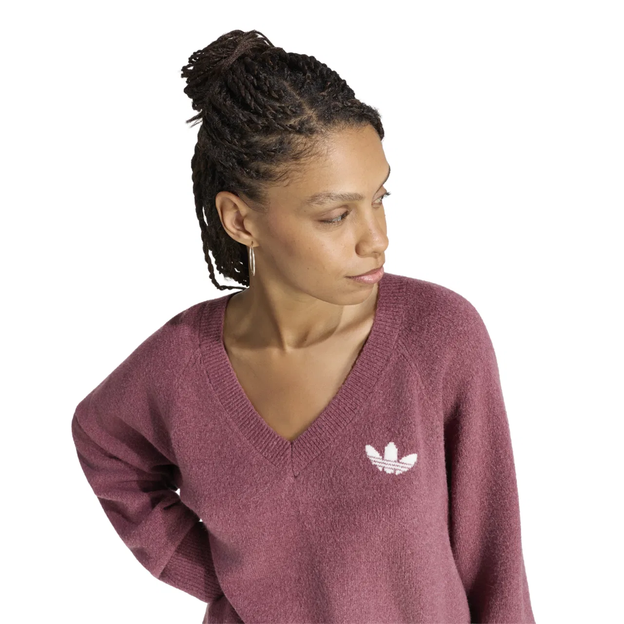 Женский свитшот с V-образным вырезом из трикотажа Essentials Knit V-Neck Sweatshirt adidas, Aurora Coffee — фото 3