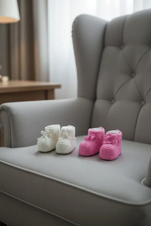 Детские пинетки для новорожденных вязаные Hiciw, Pink & White