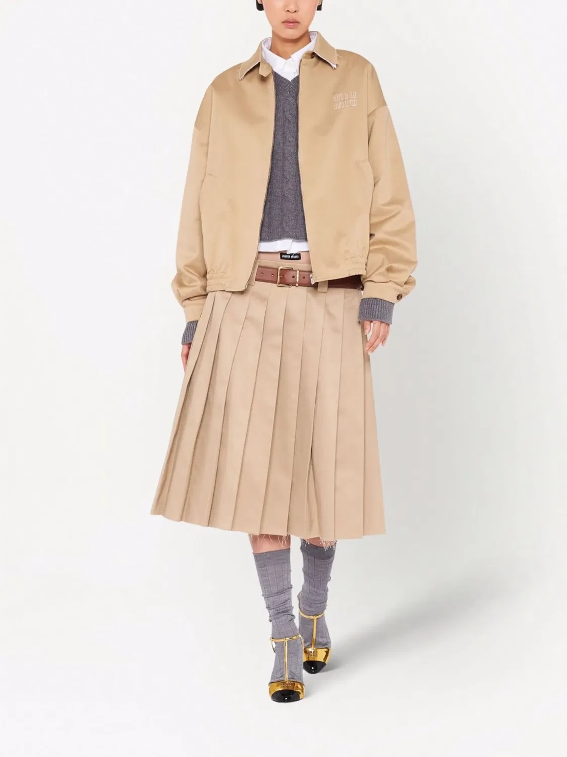 Ультрабольшая Хлопковая Блузон Куртка Miu Miu, коричневый вельвет — фото 4