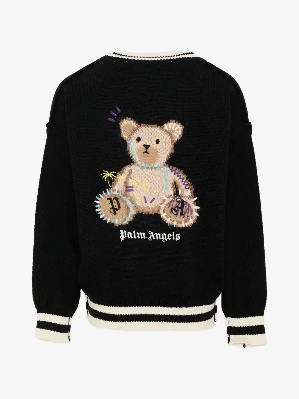 Кардиган с вышивкой логотипа и мотивом медведя Palm Angels Kids, черный — фото 2