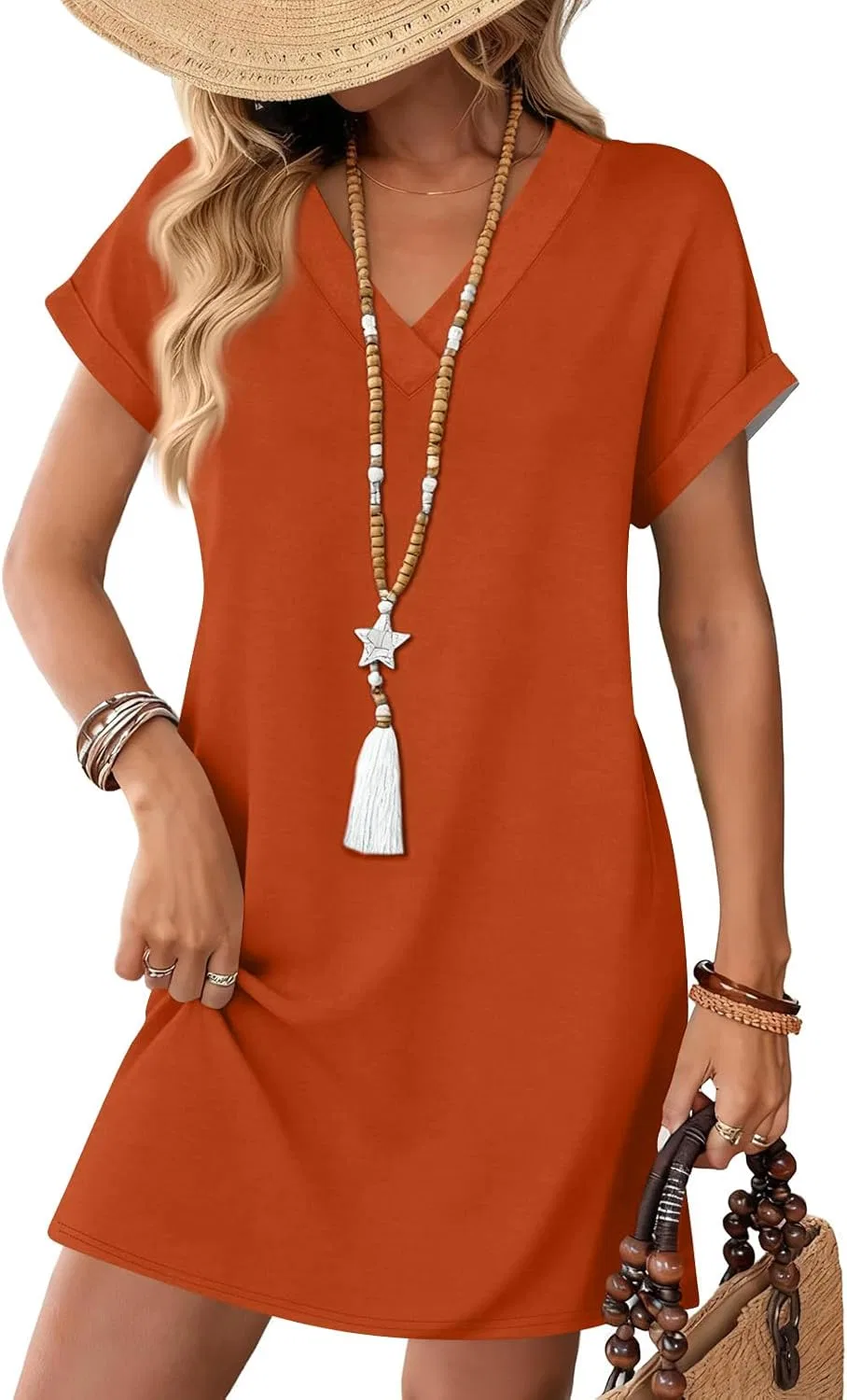 Женское повседневное платье с V-образным вырезом Casual, Orange — фото 2