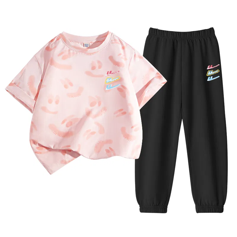 Детский спортивный комплект с круглым вырезом Pink/H Series K-Black/H Series K WARRIOR