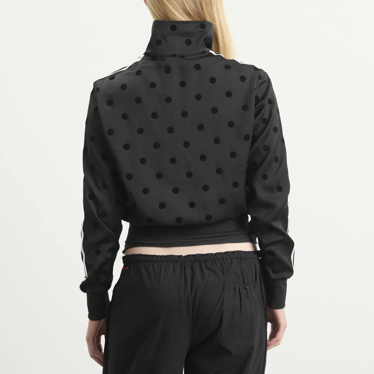 Женская куртка из атласа с принтом в горошек Polka Dot Firebird Tracktop Adidas, Black — фото 3