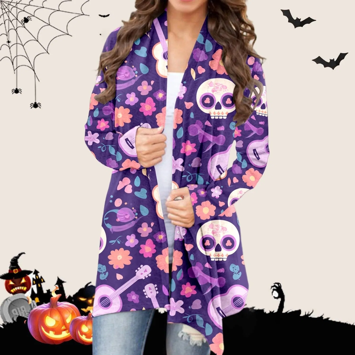 Женский кардиган с длинным рукавом Halloween Cardigan, Dark Purple-F — фото 2