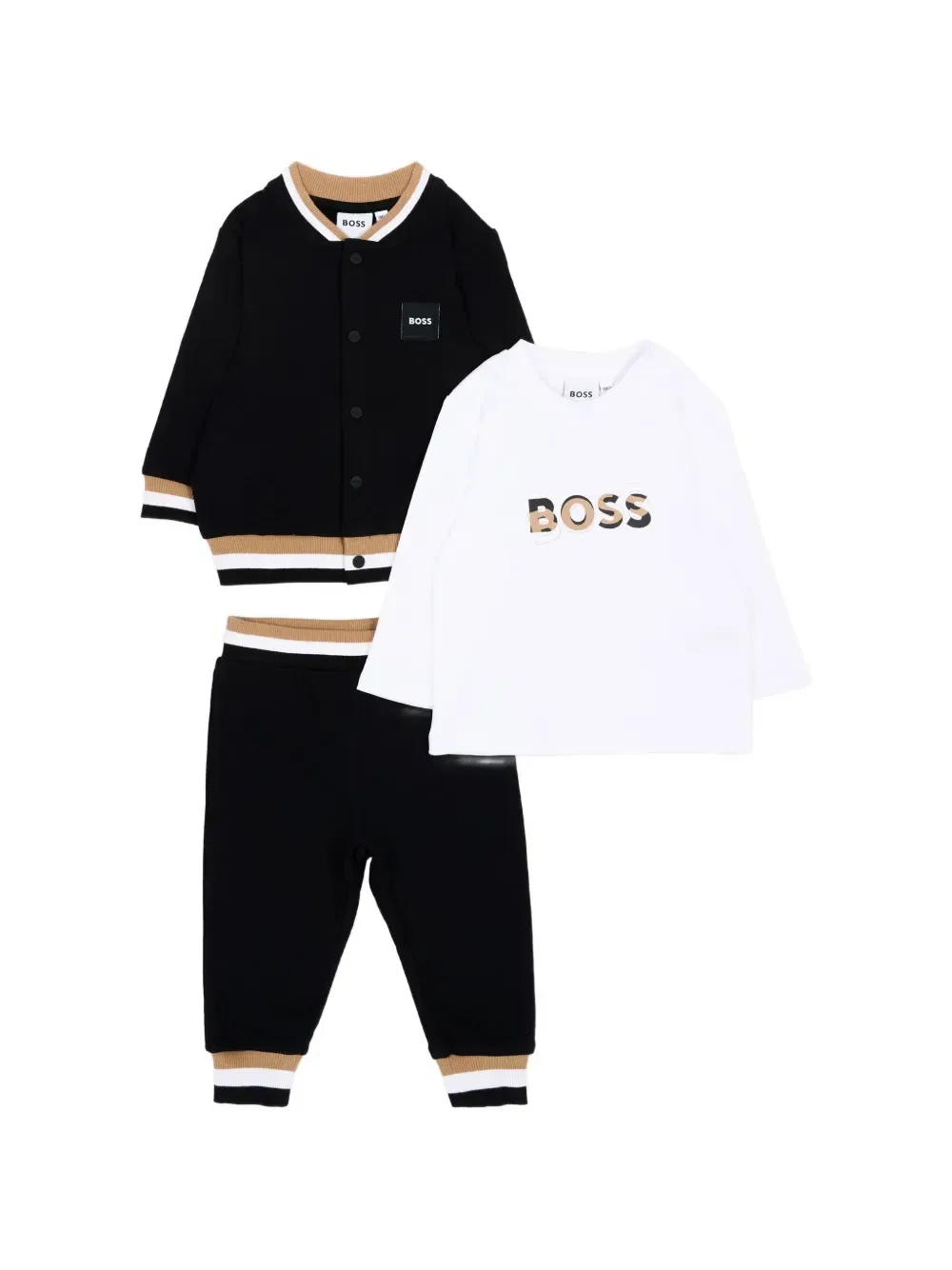 Спортивный костюм с логотипом и полосками Boss Kidswear, черный