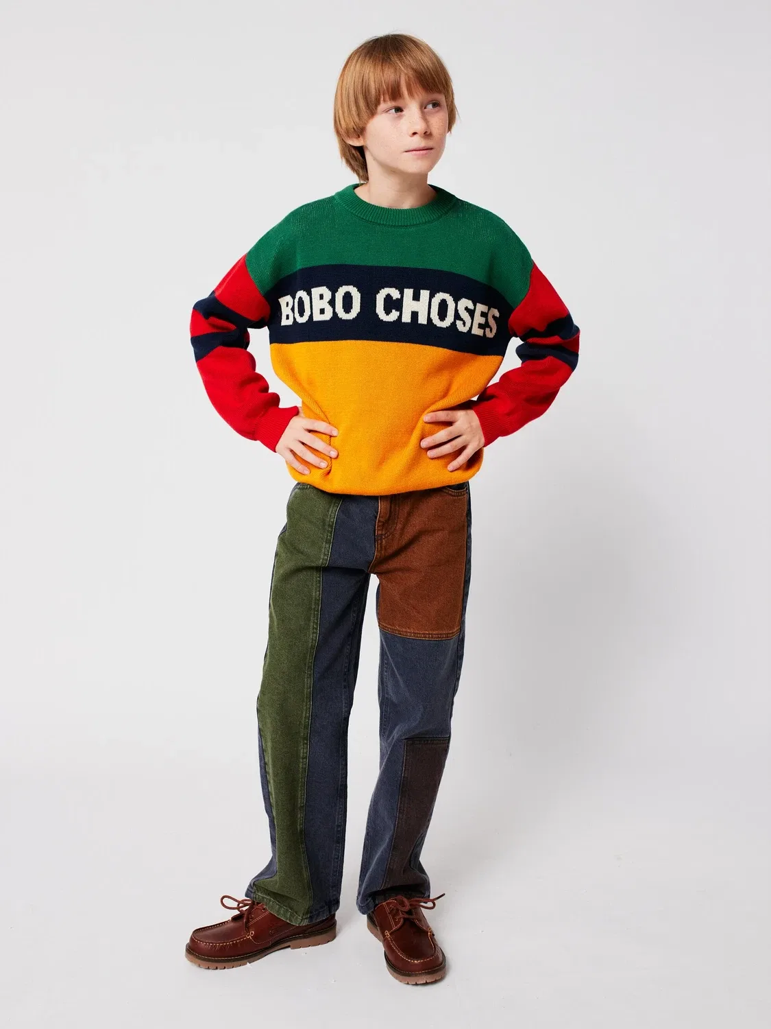 Прямые джинсы в цветовых блоках, Bobo Choses, синий — фото 4