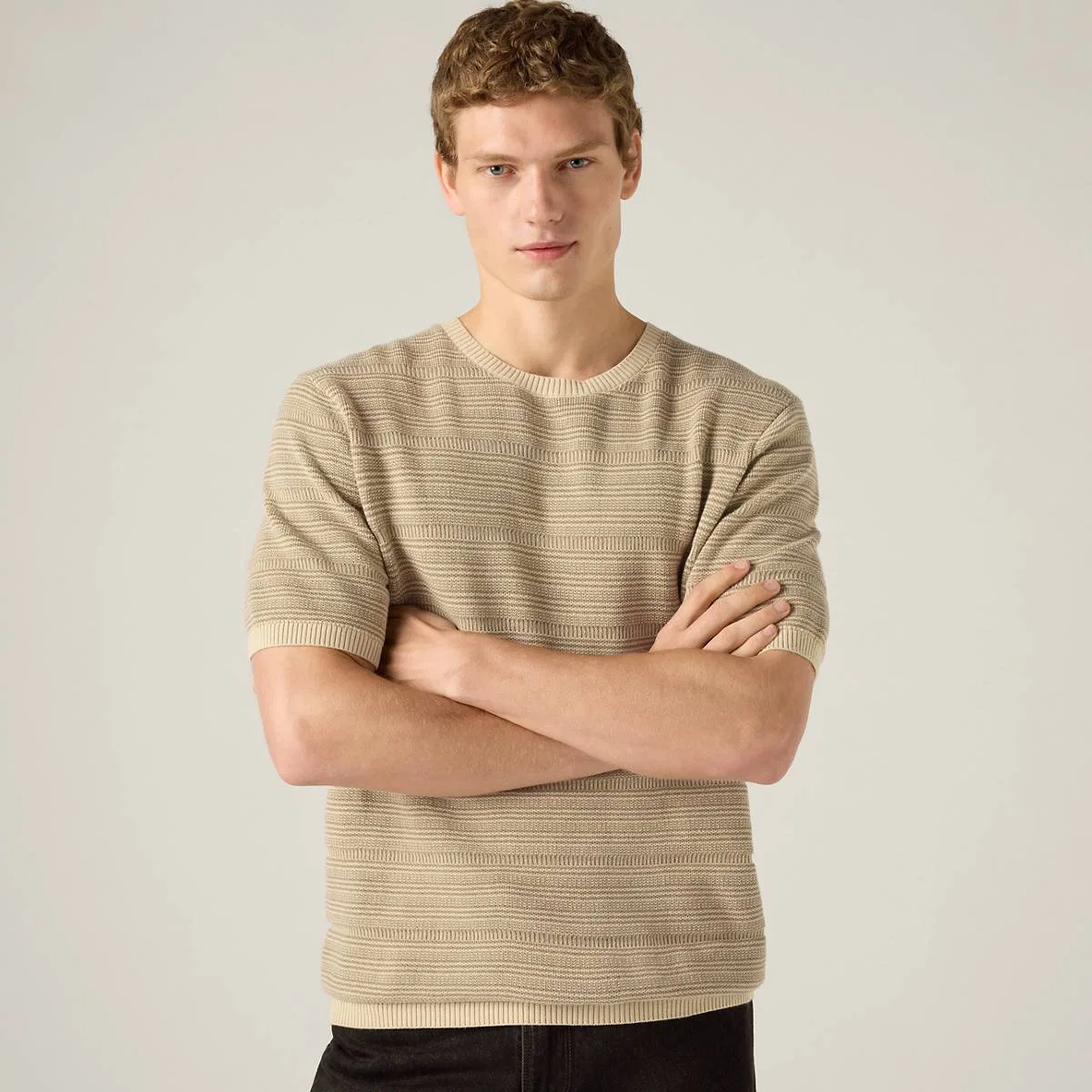 Свитер с короткими рукавами Ani Levi's, Textured Stripe Brindle And Fields Of Rye - Brown