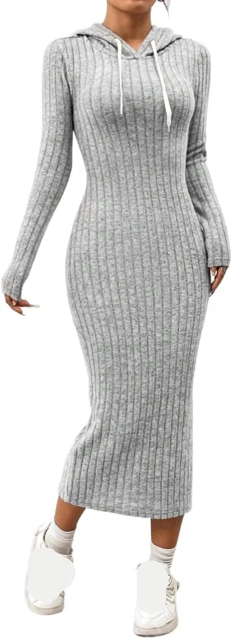 Женское худи-платье с капюшоном Bodycon, Grey