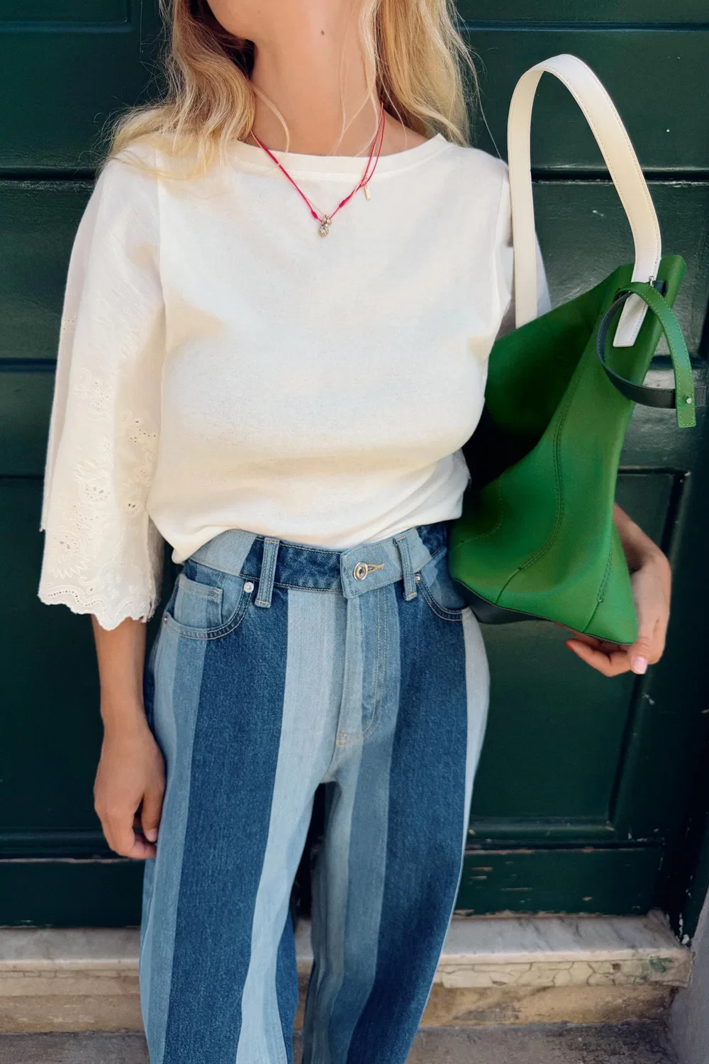 Вышитая комбинированная футболка ZARA, Oyster-white — фото 2