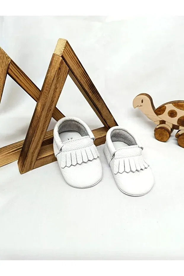 Детские мокасины-ботиночки для новорожденных из натуральной кожи Bonny Minibiri, White — фото 3