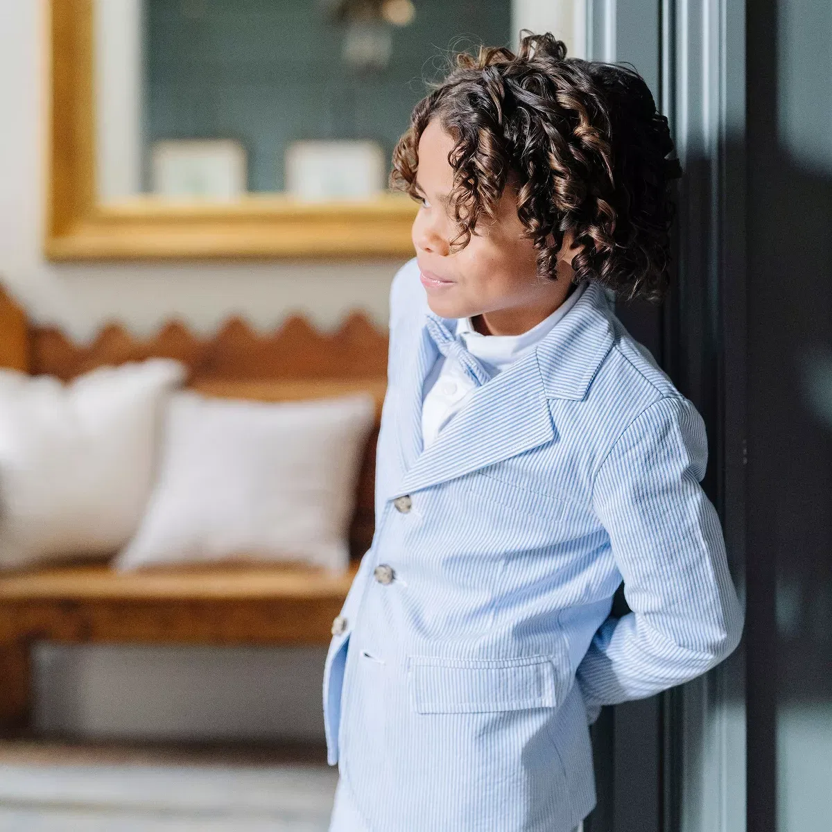 Детский пиджак из сейрсакера с принтом Classic Seersucker Suit Jacket Hope & Henry, Blue Seersucker — фото 4