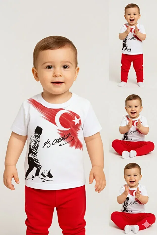 Детская футболка с принтом Ataturk kocatepe and turkish flag printed baby t-shirt Sibel Günay Butik, White — фото 2