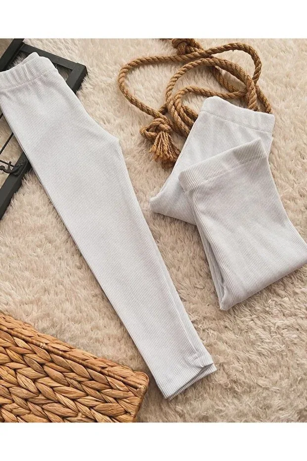 Детские леггинсы для девочек с рифленой вязкой Bahnur, White