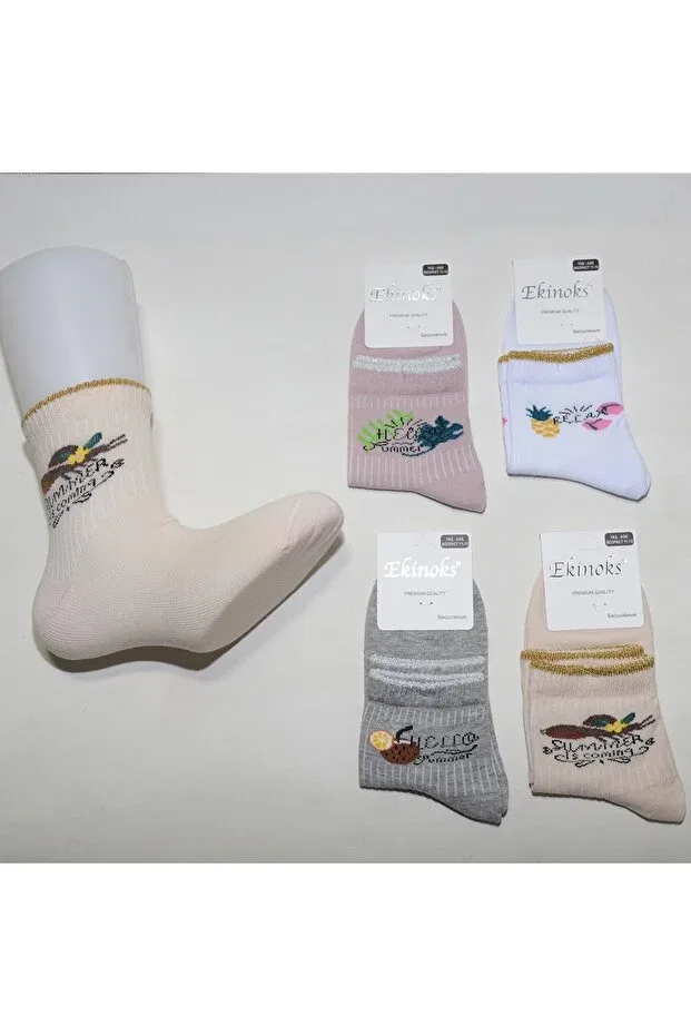 Детские носки для девочек с принтом 4-Pack thin pattern girl's seasonal socks Bebek Meselesi, Colored