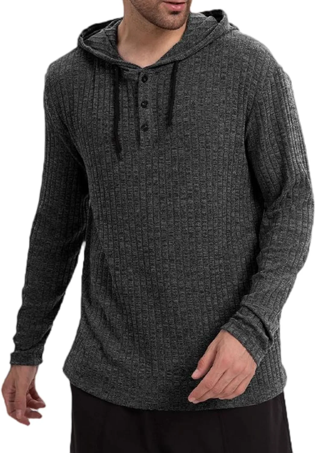 

Мужской худи легкий вязаный свитер с длинными рукавами и шнурком slim fit Envmb