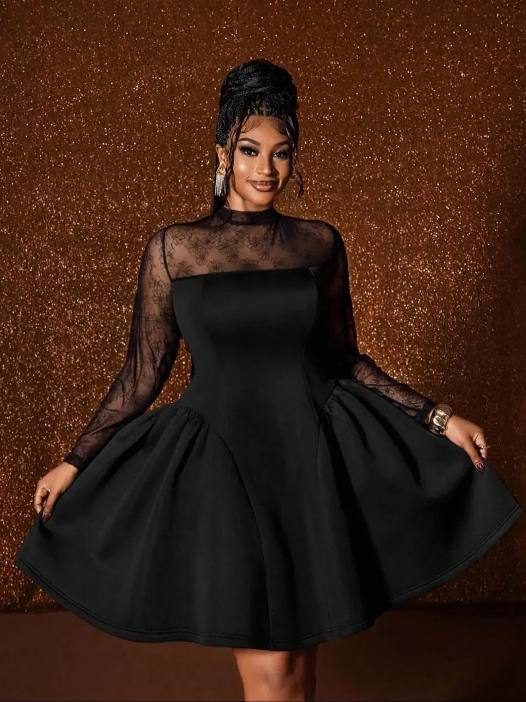 Женское платье с одним плечом силуэт песочные часы, Black — фото 4
