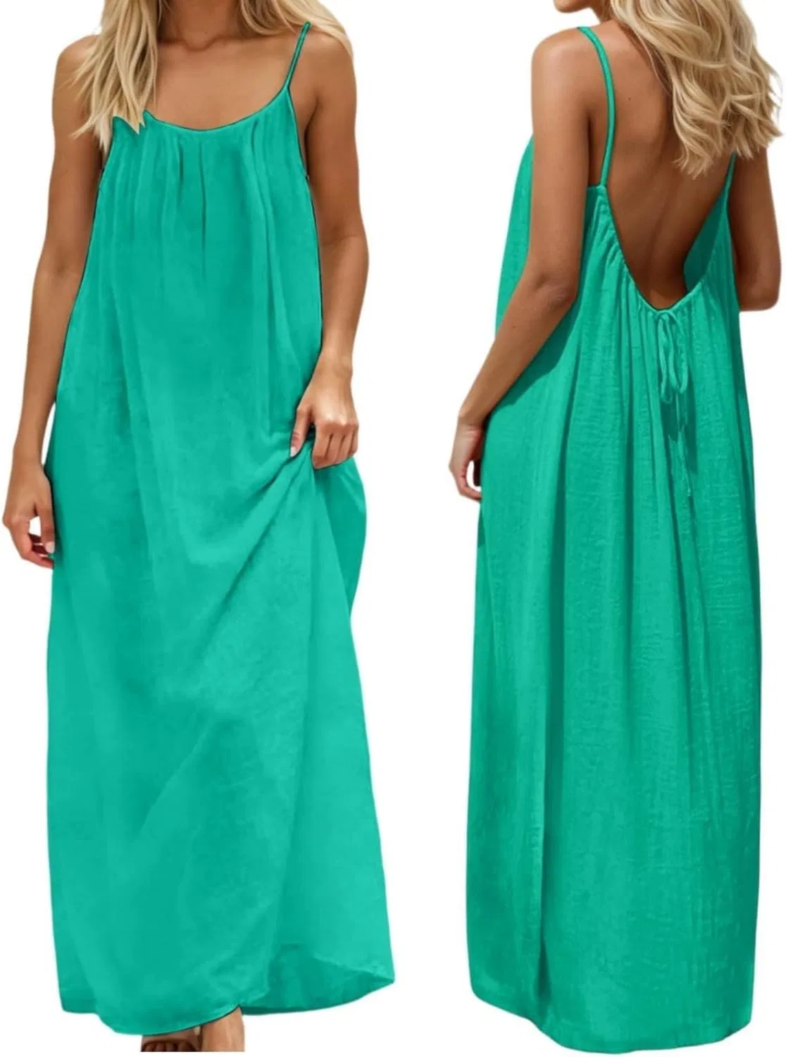 Женское летнее макси-платье на тонких бретелях с открытой спиной, Mint Green