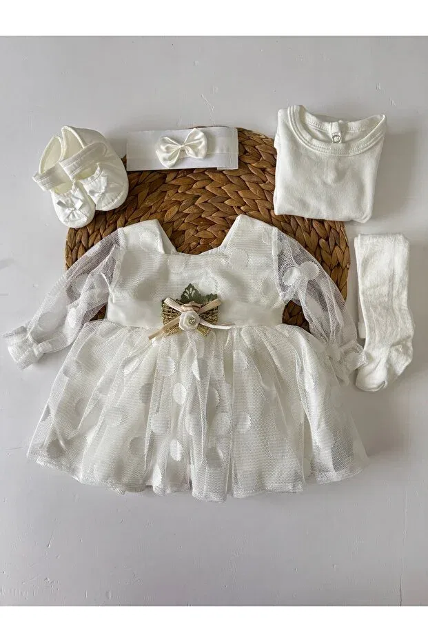Детское платье для девочек с длинным рукавом (5 штук) Pileki Baby, Cream