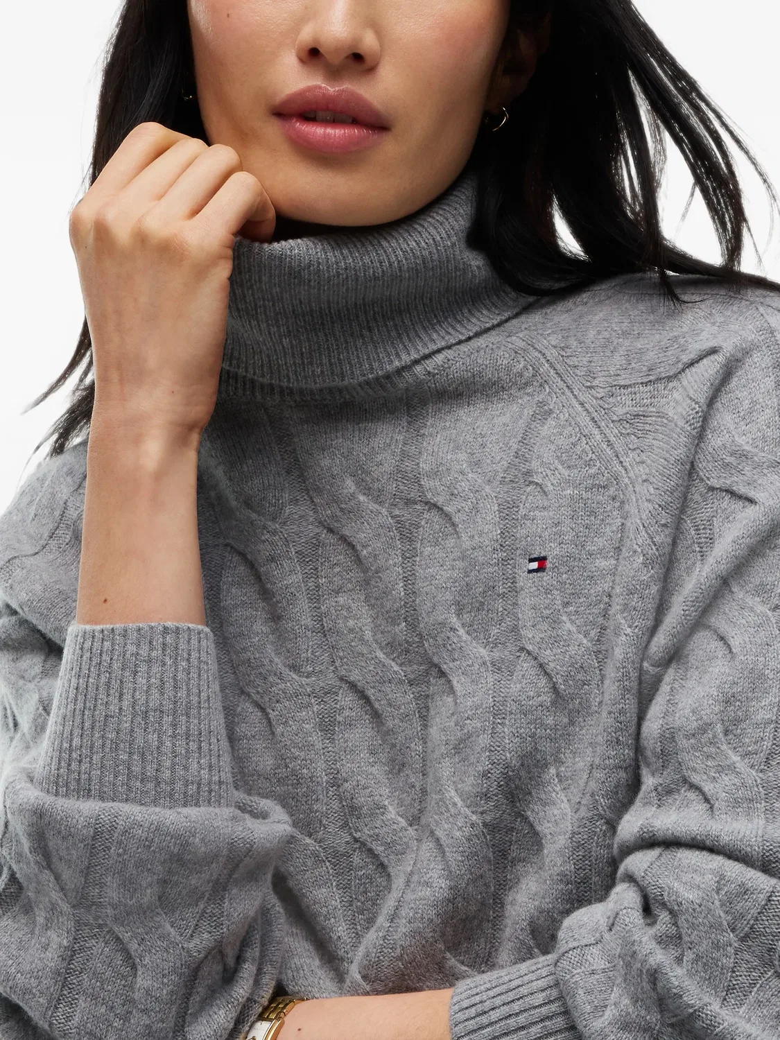 Tommy Hilfiger Свитер с косами и воротником-гольф, серый — фото 2
